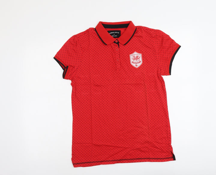 Cardiff City FC Womens Red Polka Dot Cotton Basic Polo Size L Collared - Cardiff City FC