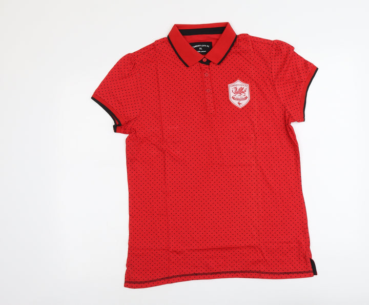 Cardiff City FC Womens Red Polka Dot Cotton Basic Polo Size XL Collared - Cardiff City FC
