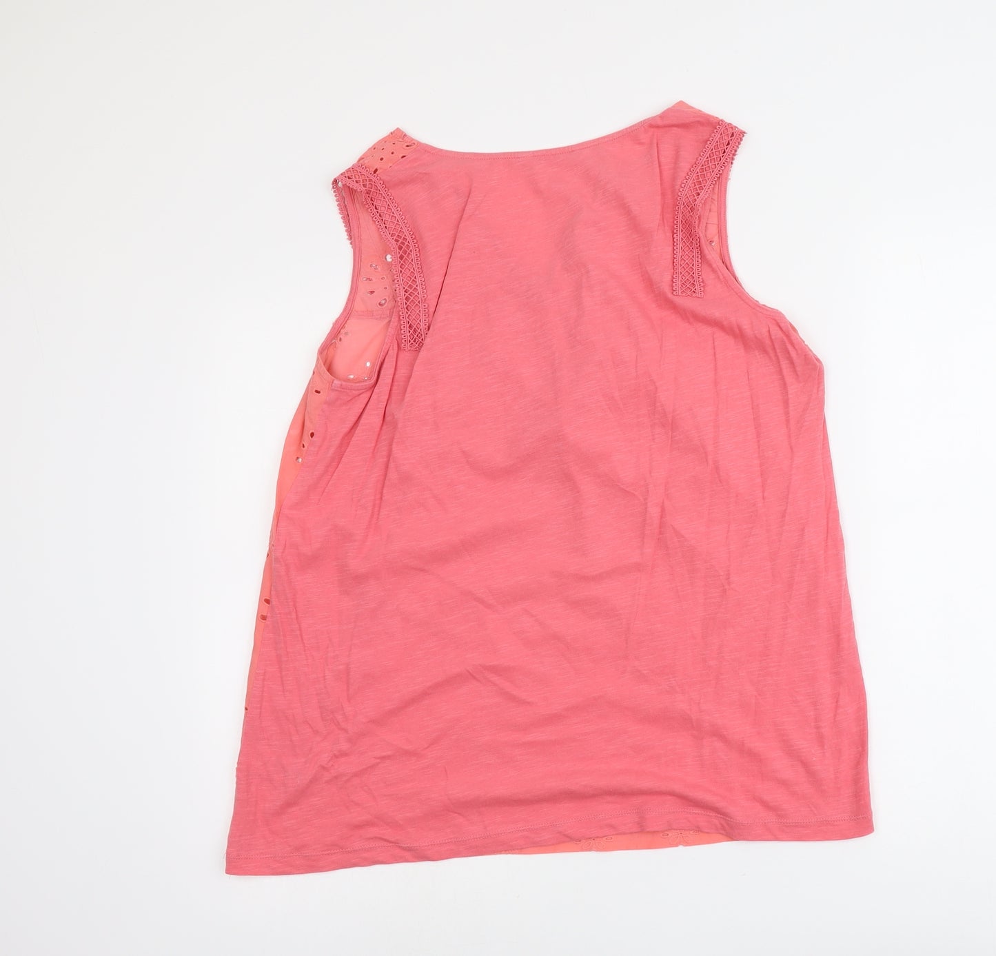 NEXT Womens Pink Cotton Basic Tank Size 16 V-Neck - Broderie Anglaise