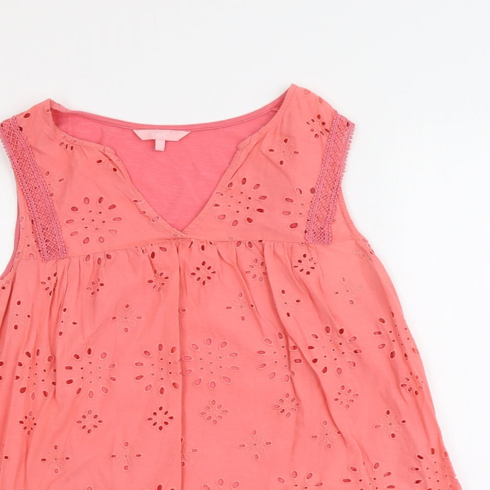 NEXT Womens Pink Cotton Basic Tank Size 16 V-Neck - Broderie Anglaise