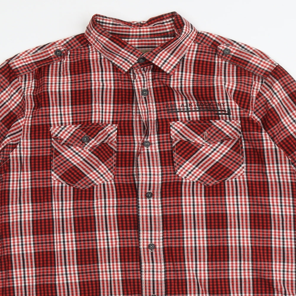 NEXT Mens Red Plaid Cotton Button-Up Size M Collared Button