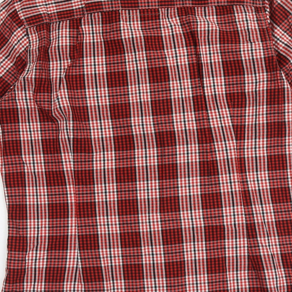 NEXT Mens Red Plaid Cotton Button-Up Size M Collared Button