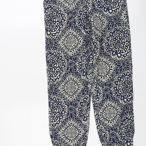 Topshop Womens Blue Geometric Polyester Jogger Trousers Size 8 L27 in Regular Drawstring