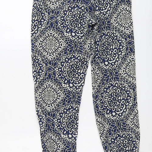 Topshop Womens Blue Geometric Polyester Jogger Trousers Size 8 L27 in Regular Drawstring