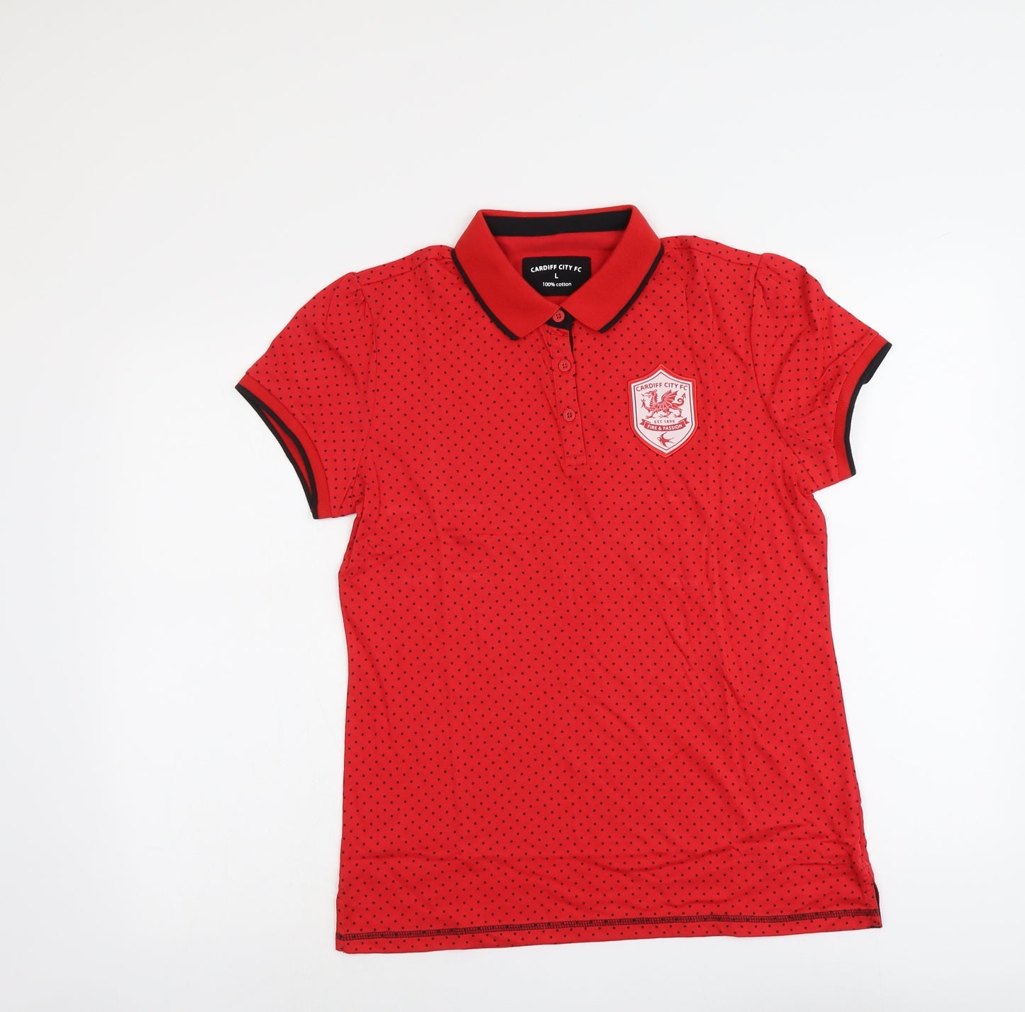 Cardiff City FC Womens Red Polka Dot Cotton Basic Polo Size L Collared - Cardiff City FC