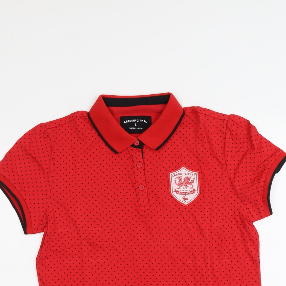 Cardiff City FC Womens Red Polka Dot Cotton Basic Polo Size L Collared - Cardiff City FC