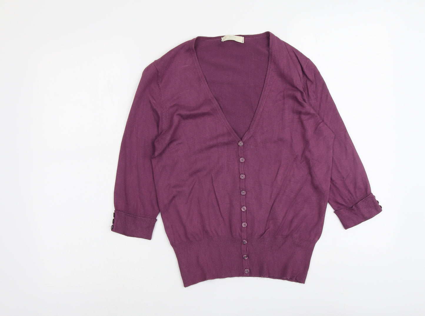Marks and Spencer Womens Purple V-Neck Viscose Cardigan Jumper Size 12