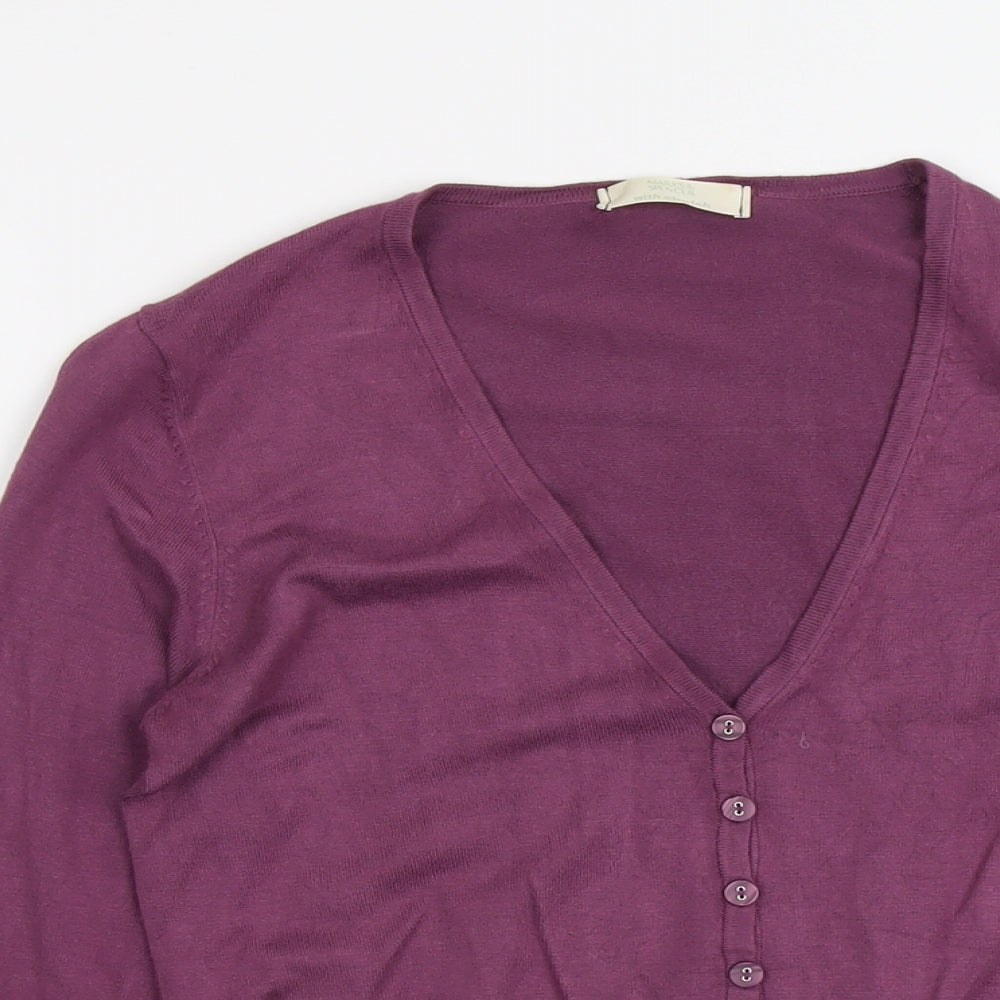 Marks and Spencer Womens Purple V-Neck Viscose Cardigan Jumper Size 12