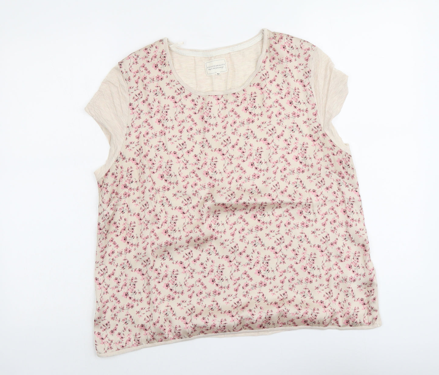 NEXT Womens Beige Floral Polyester Basic Blouse Size 12 Round Neck