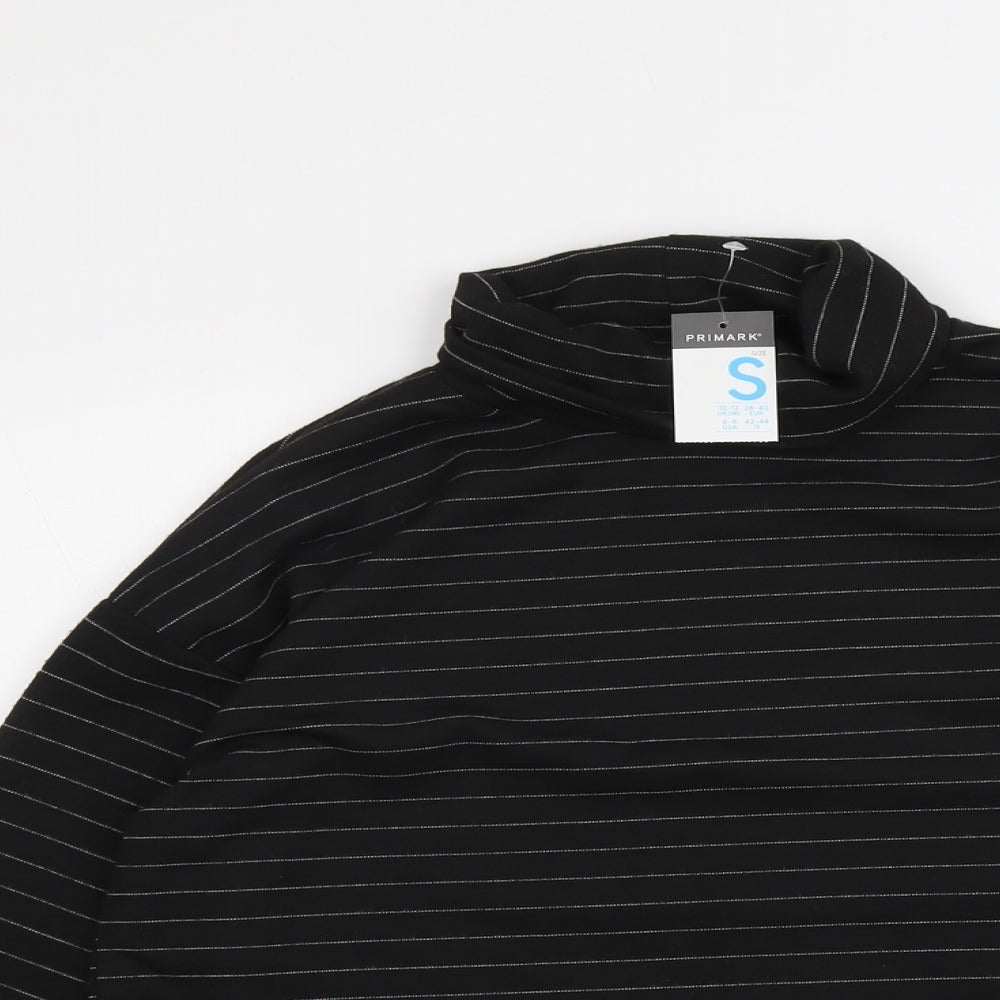 Primark Womens Black Striped Polyester Basic T-Shirt Size S Roll Neck