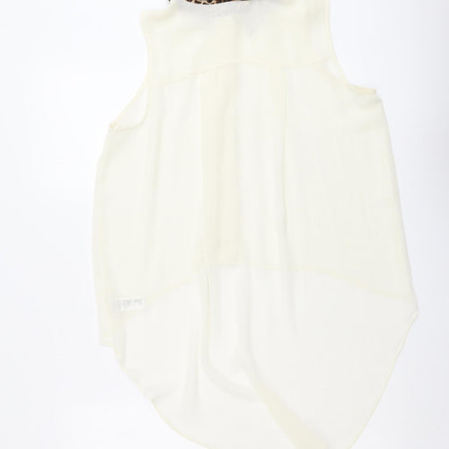 FOREVER 21 Womens Ivory Animal Print Polyester Basic Tank Size L Collared - Leopard Print