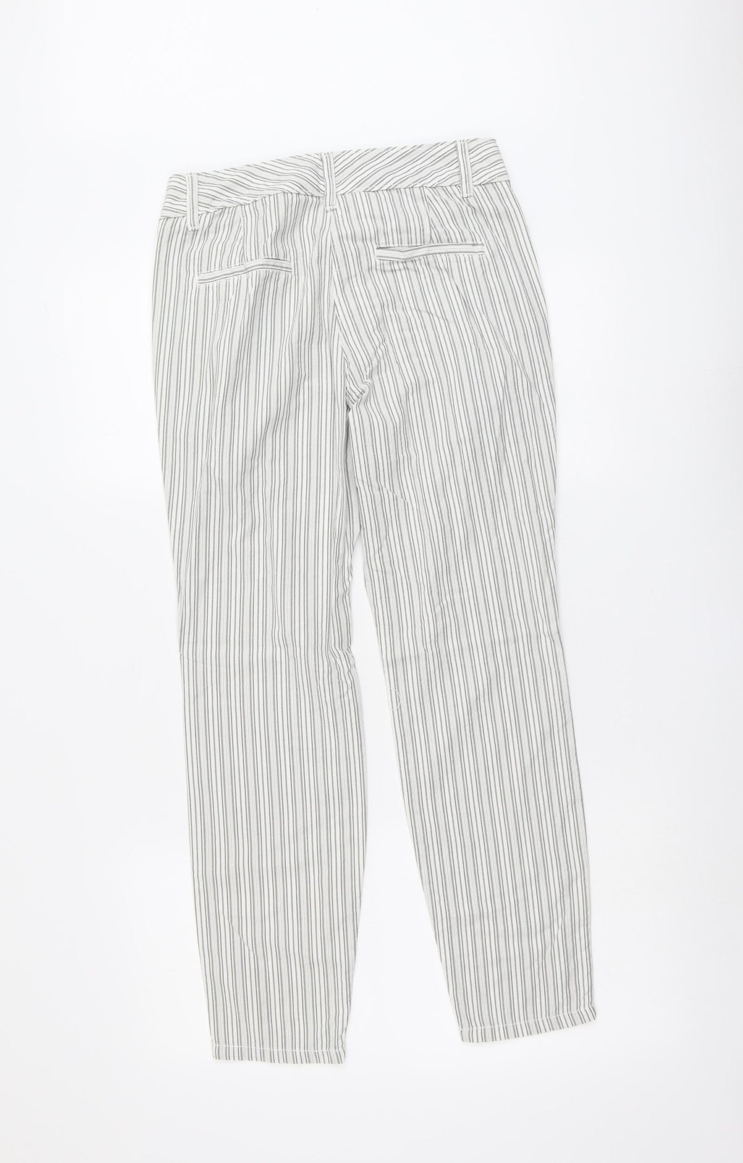 NEXT Womens Grey Striped Cotton Trousers Size 6 L26 in Regular Button