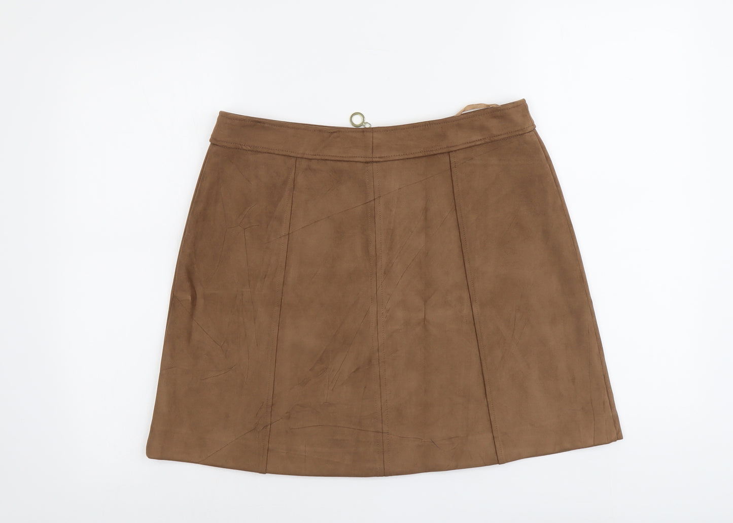 Dunnes Stores Womens Brown Polyester A-Line Skirt Size 12 Zip
