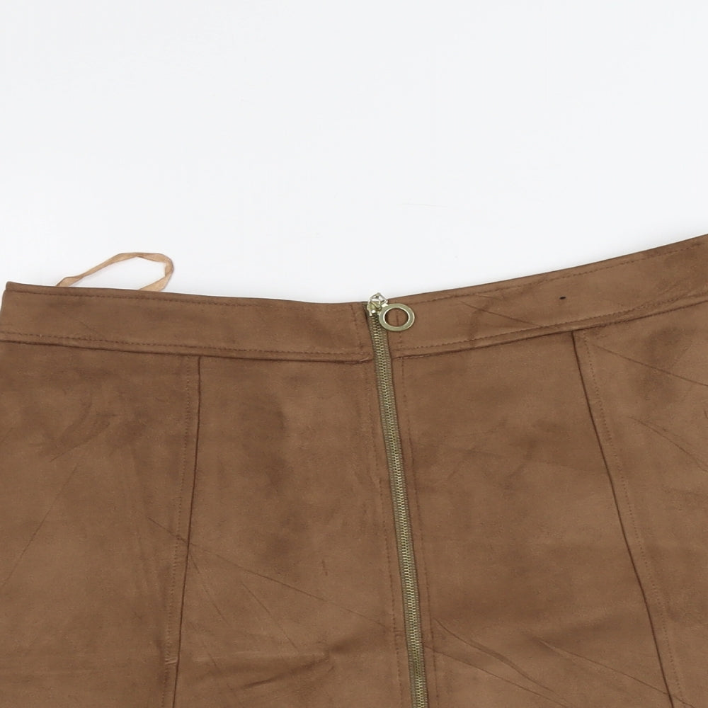 Dunnes Stores Womens Brown Polyester A-Line Skirt Size 12 Zip