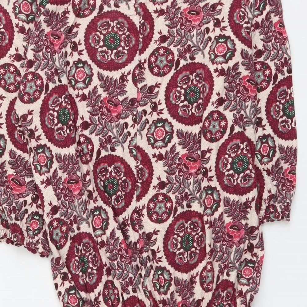 NEXT Womens Purple Geometric Cotton Basic Blouse Size 14 Round Neck