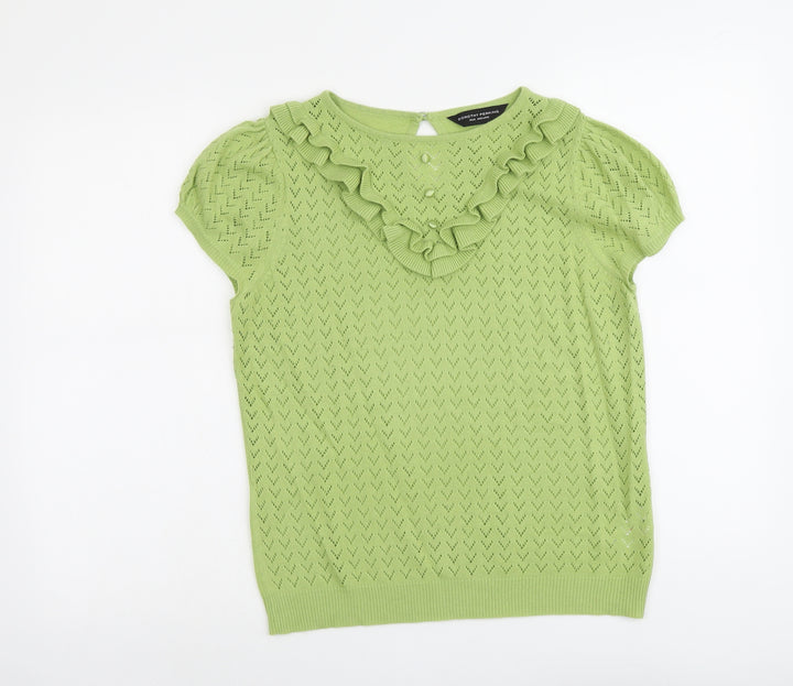 Dorothy Perkins Womens Green Round Neck Geometric Acrylic Pullover Jumper Size 16