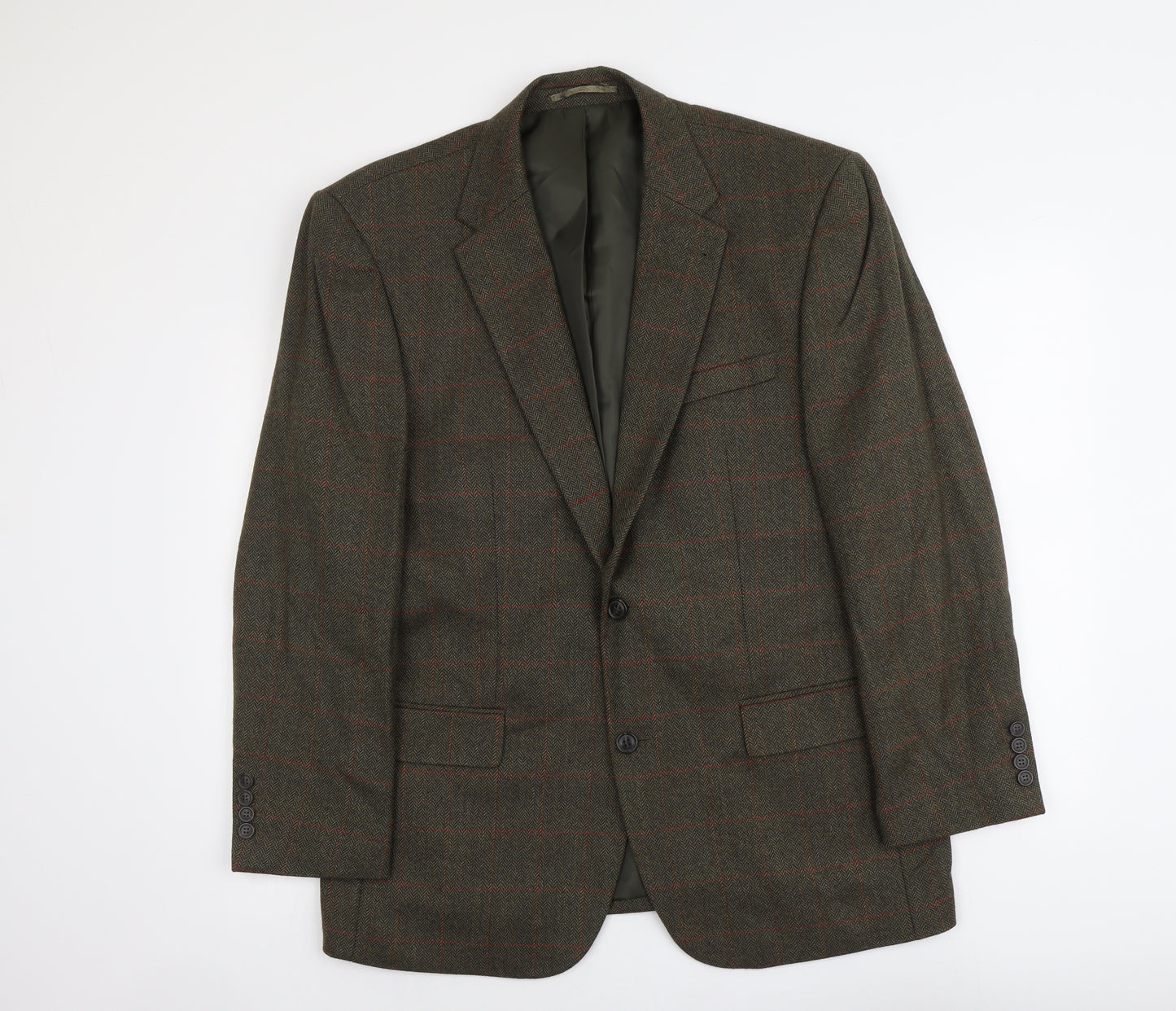 C&A Mens Green Check Wool Jacket Blazer Size L Regular