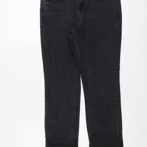 Denim & Co. Womens Grey Cotton Straight Jeans Size 10 L24 in Regular Button