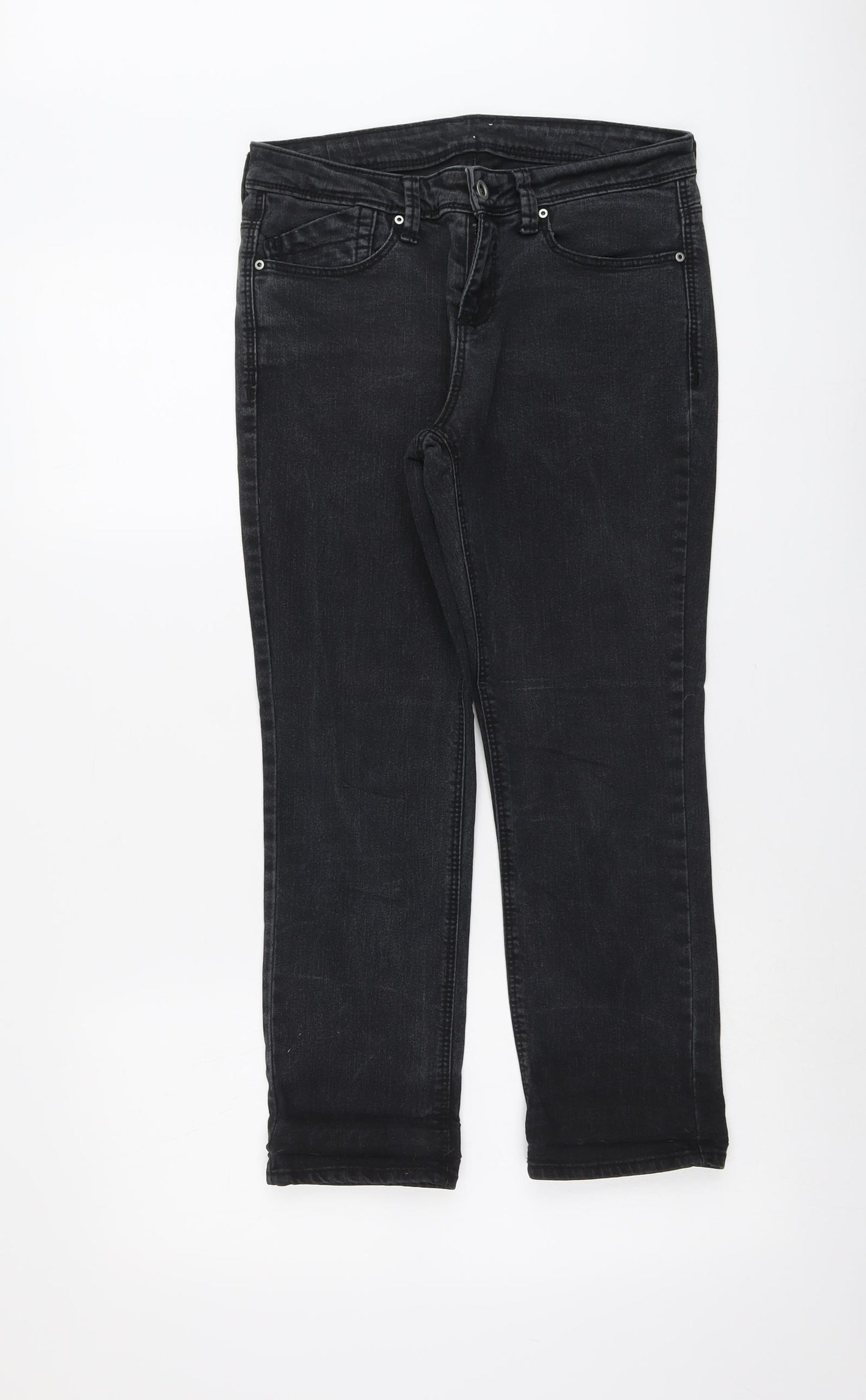 Denim & Co. Womens Grey Cotton Straight Jeans Size 10 L24 in Regular Button