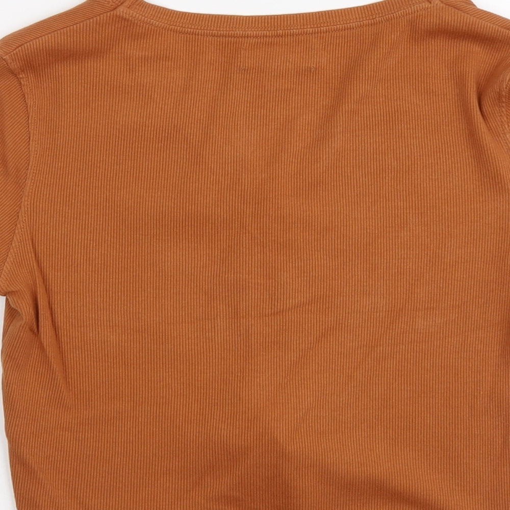 Topshop Womens Brown Cotton Basic Button-Up Size 8 V-Neck