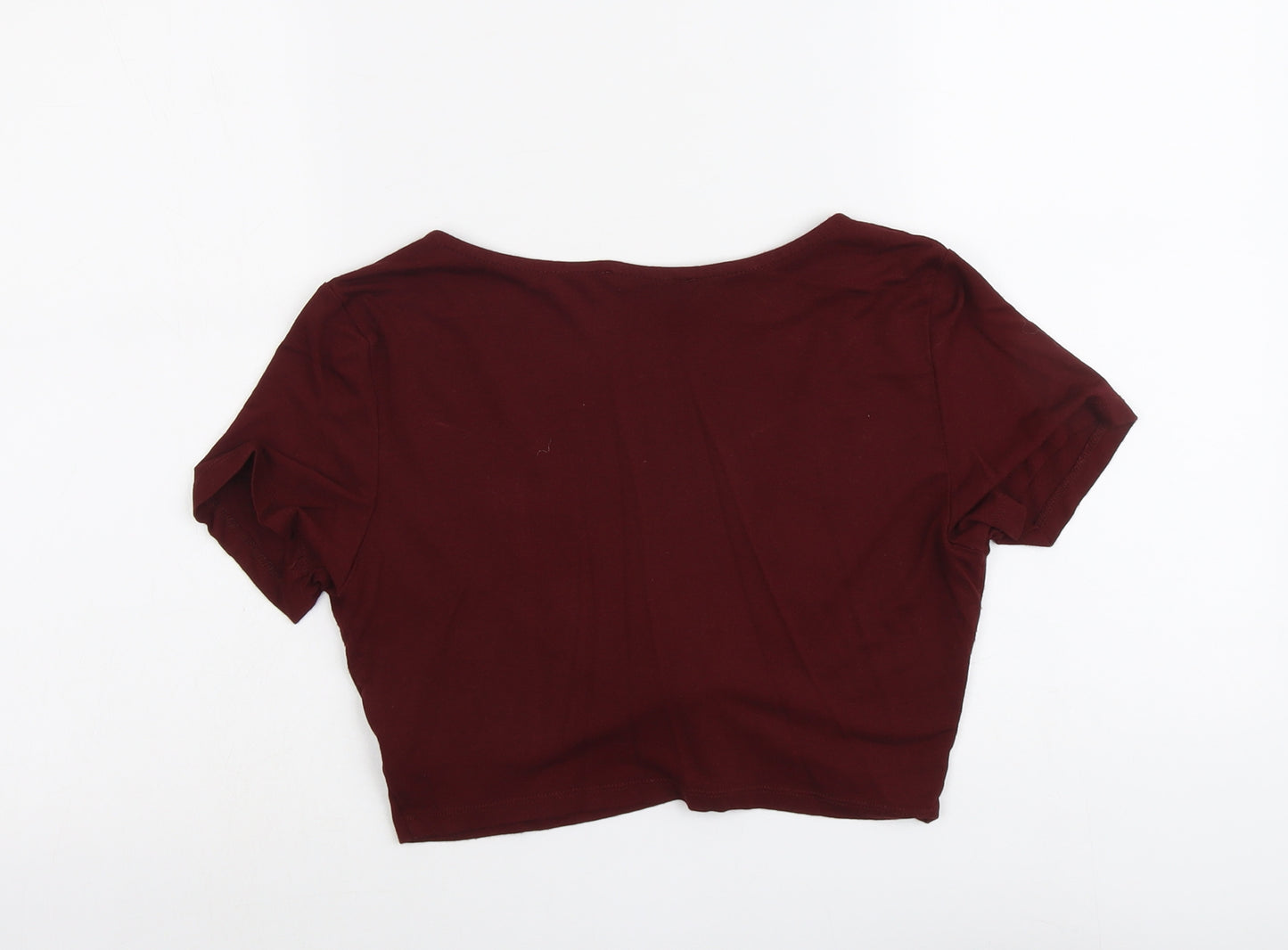 Pull&Bear Womens Red Viscose Cropped T-Shirt Size XL V-Neck