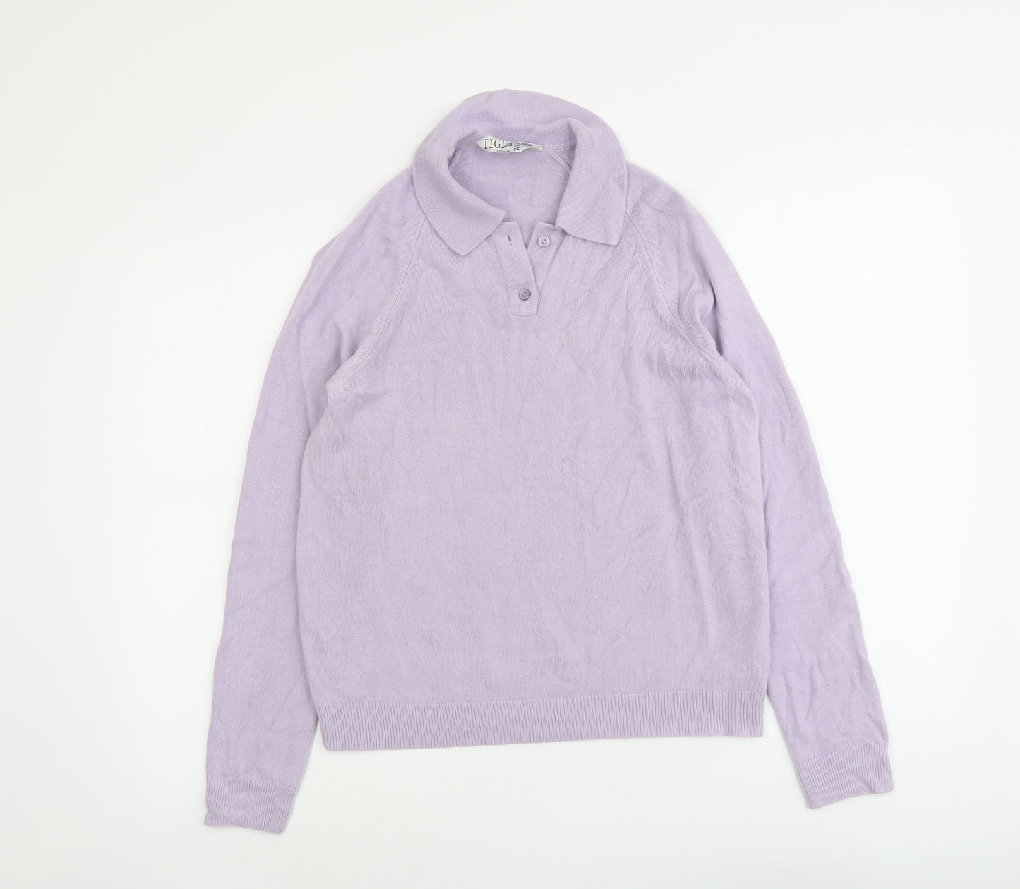Tigi Womens Purple Collared Acrylic Pullover Jumper Size 14