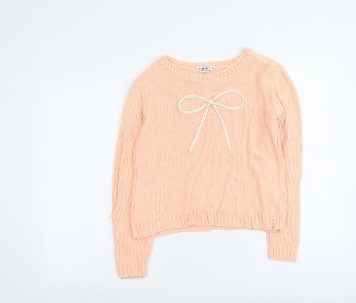 Miss Selfridge Womens Orange Round Neck Acrylic Pullover Jumper Size 14