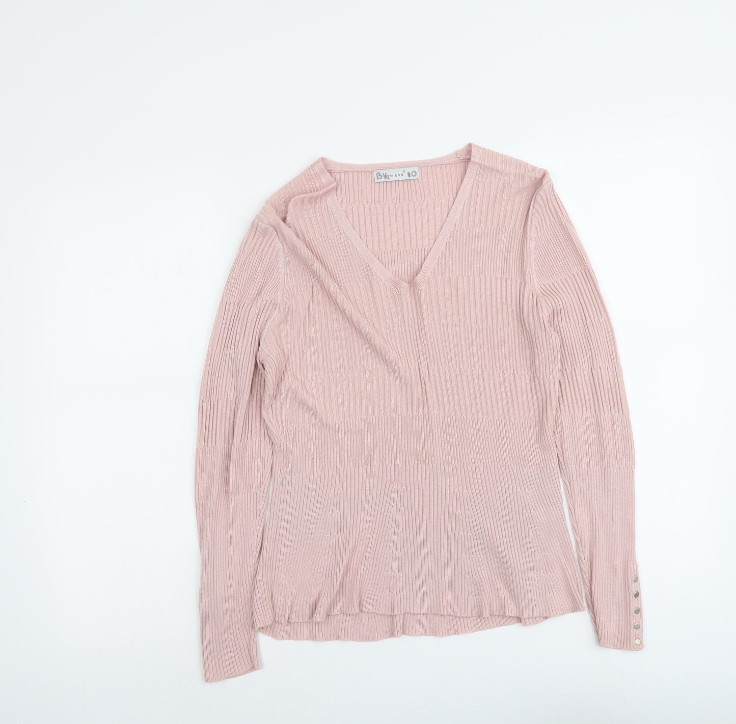 Per Una Womens Pink V-Neck Viscose Pullover Jumper Size 14