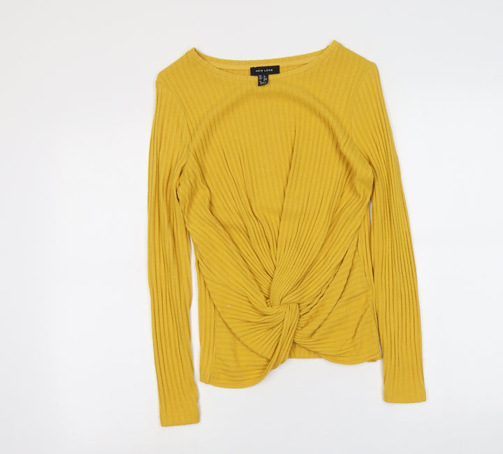 New Look Womens Yellow Boat Neck Polyester Pullover Jumper Size 6 - Knot Front