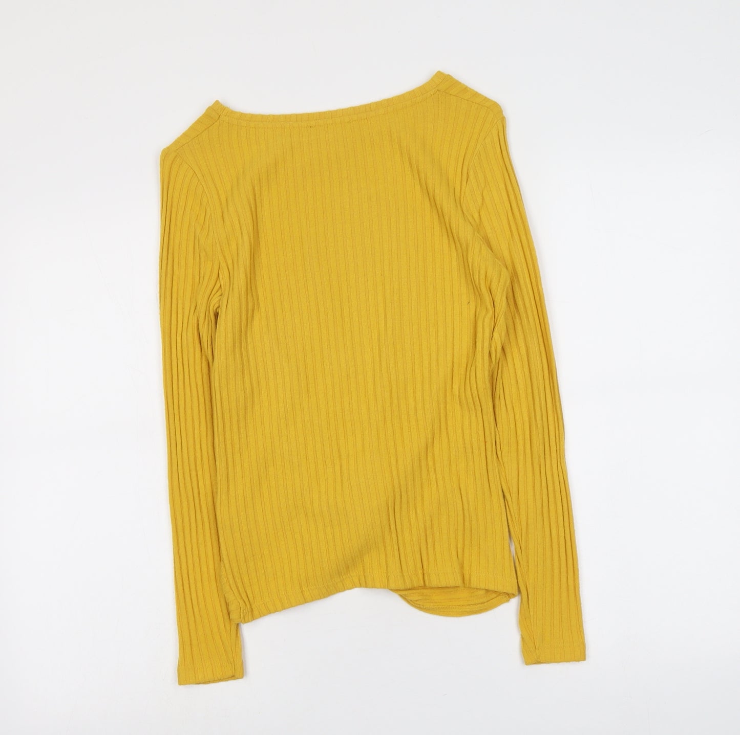 New Look Womens Yellow Boat Neck Polyester Pullover Jumper Size 6 - Knot Front