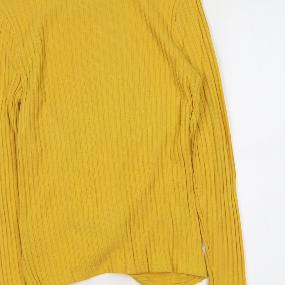 New Look Womens Yellow Boat Neck Polyester Pullover Jumper Size 6 - Knot Front