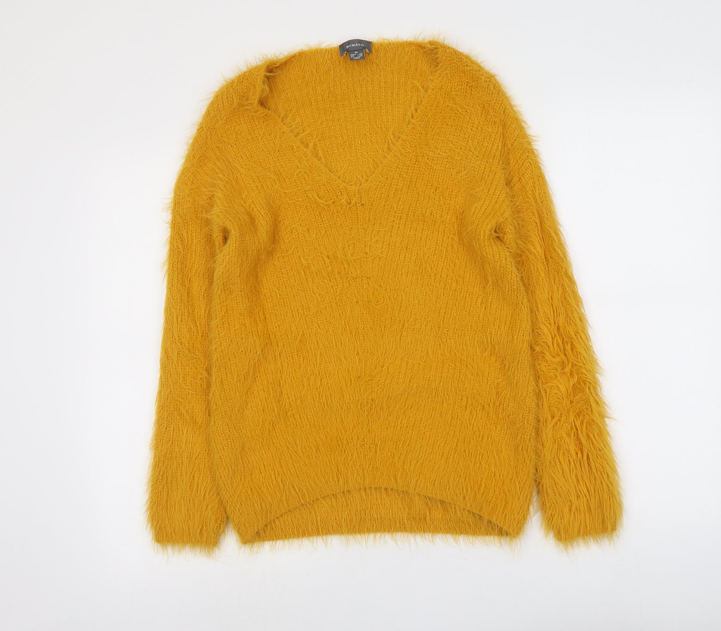 Primark Womens Yellow V-Neck Nylon Pullover Jumper Size XS