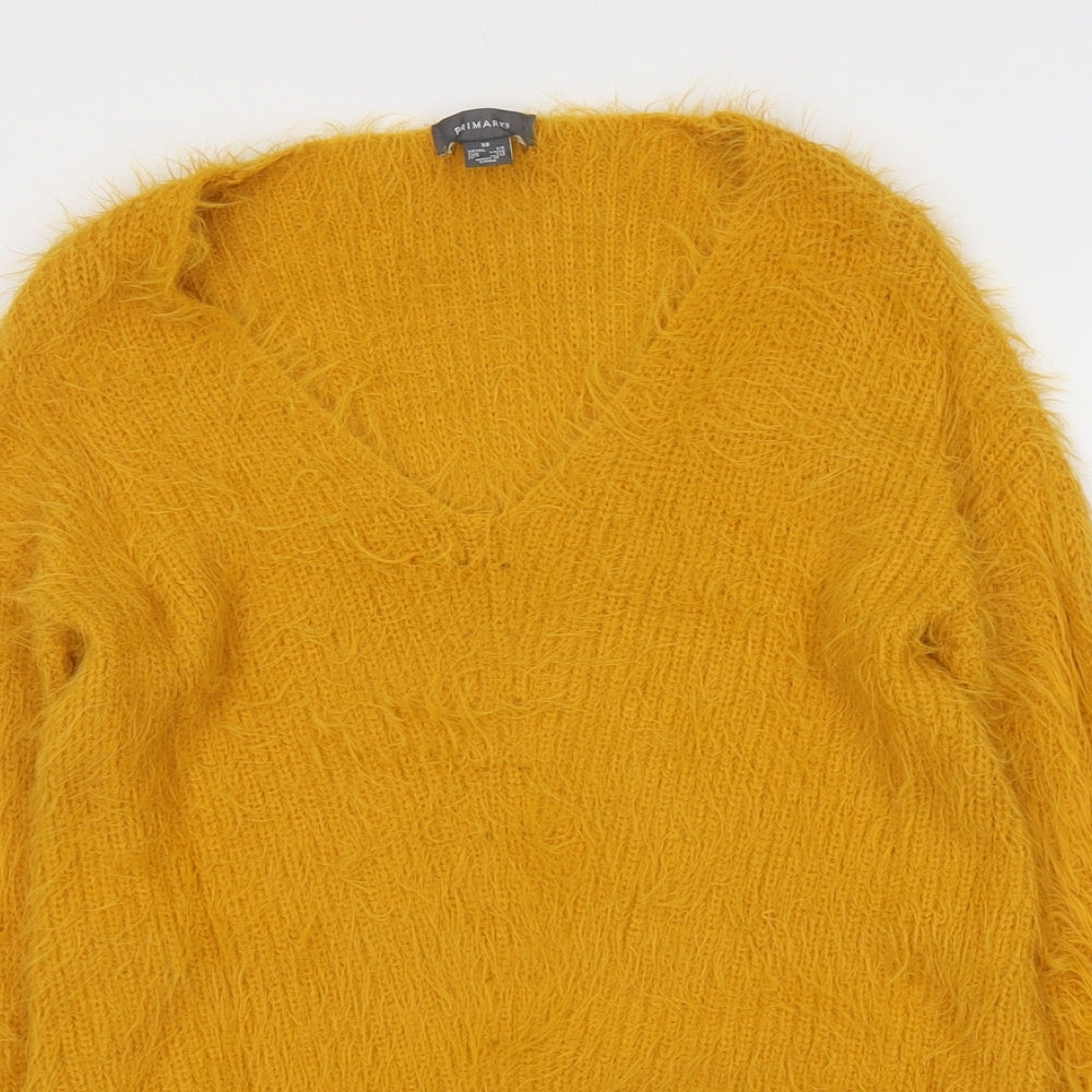 Primark Womens Yellow V-Neck Nylon Pullover Jumper Size XS