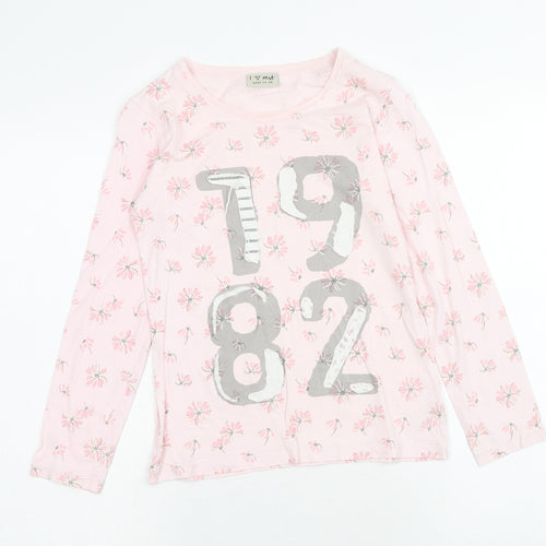 NEXT Girls Pink Floral Cotton Basic T-Shirt Size 12 Years Round Neck Pullover - 1982