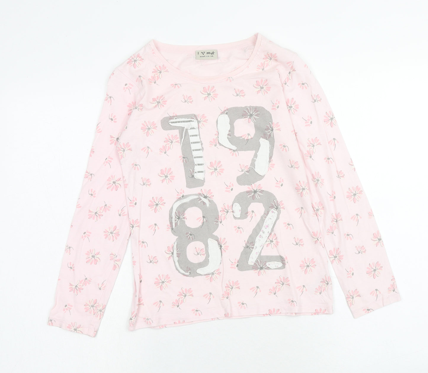NEXT Girls Pink Floral Cotton Basic T-Shirt Size 12 Years Round Neck Pullover - 1982