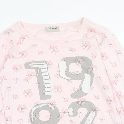 NEXT Girls Pink Floral Cotton Basic T-Shirt Size 12 Years Round Neck Pullover - 1982