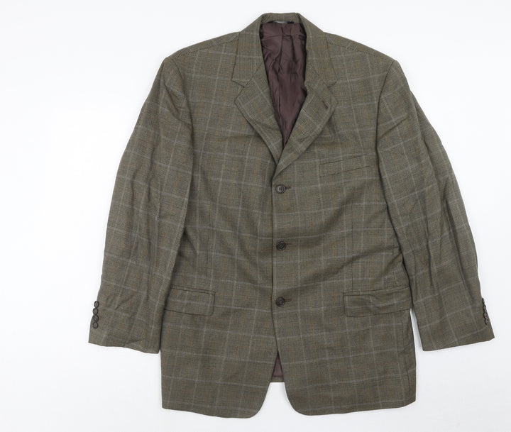 Portfolio Mens Brown Check Wool Jacket Blazer Size 44 Regular