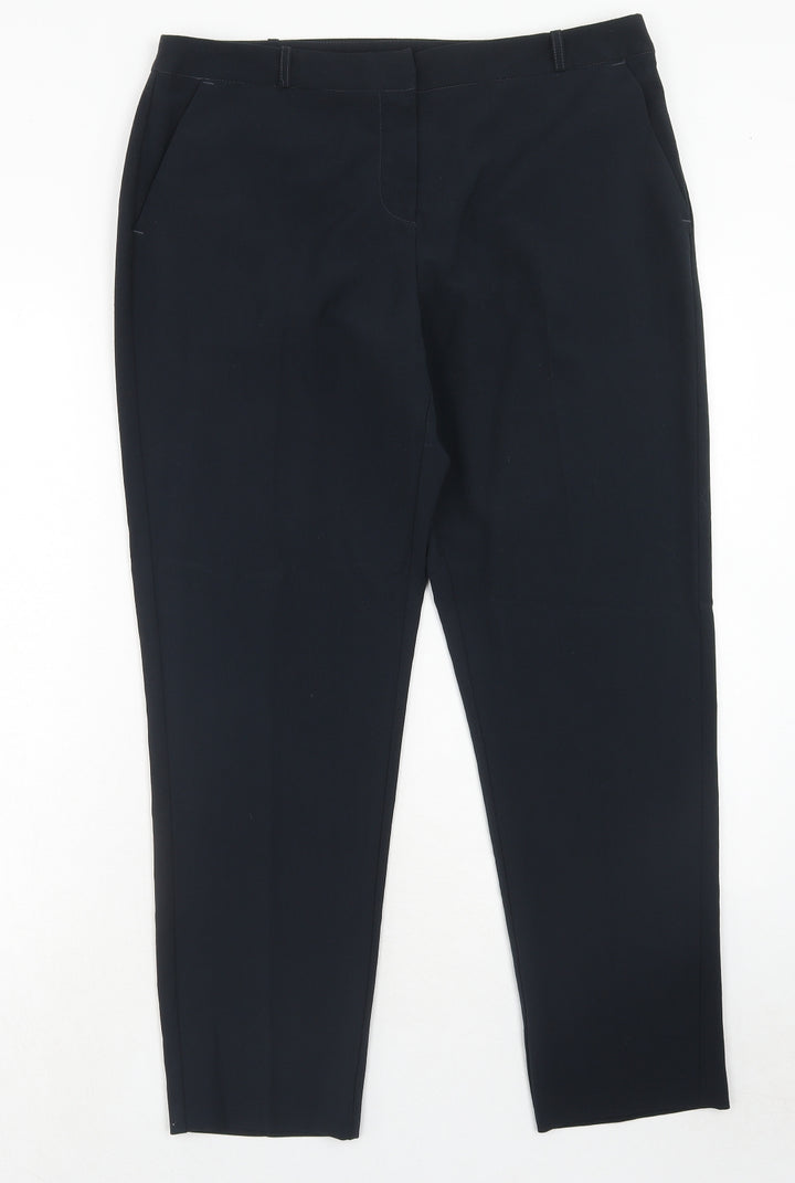 BHS Womens Blue Polyester Trousers Size 14 Regular Hook & Eye