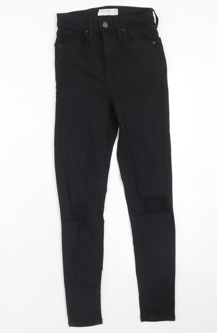 Topshop Womens Black Cotton Skinny Jeans Size 25 in L30 in Regular Zip