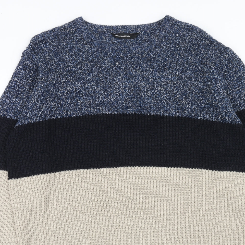 Cedar Wood State Mens Multicoloured Round Neck Acrylic Pullover Jumper Size L Long Sleeve