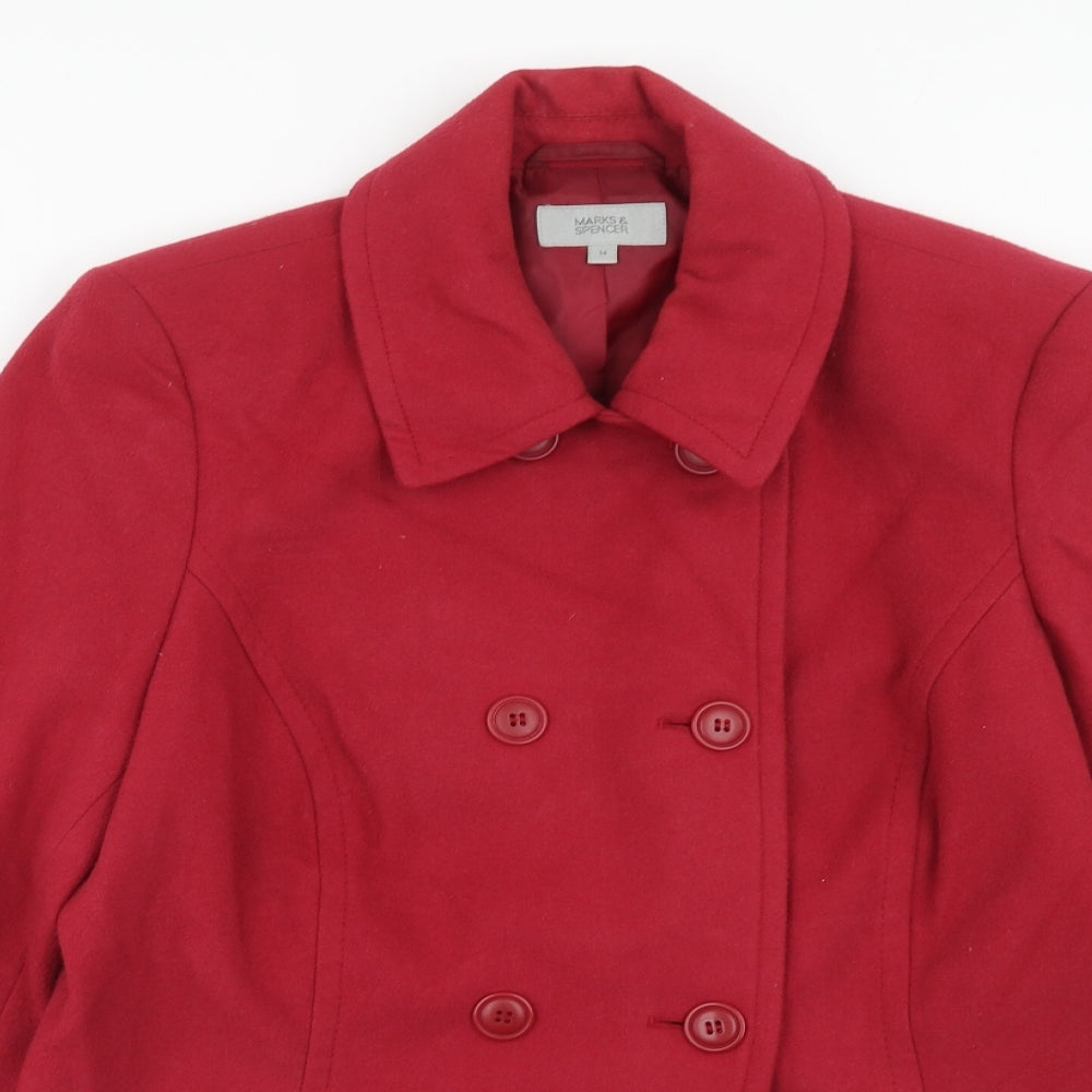 Marks and Spencer Womens Red Pea Coat Coat Size 14 Button