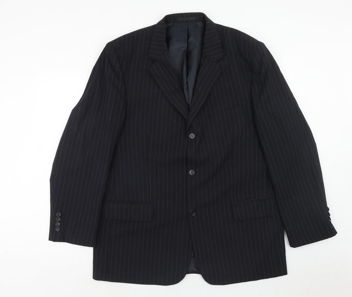 SMITHYS Mens Black Striped Wool Jacket Suit Jacket Size 44 Regular