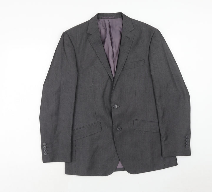 F&F Mens Grey Striped Polyester Jacket Suit Jacket Size 38 Regular