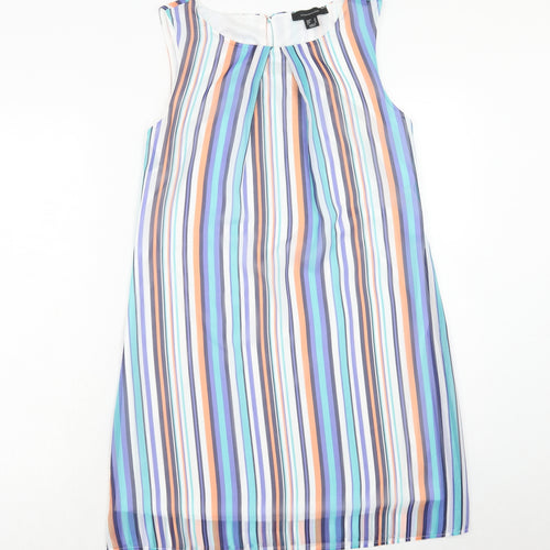 Atmosphere Womens Multicoloured Striped Polyester A-Line Size 8 Round Neck Button