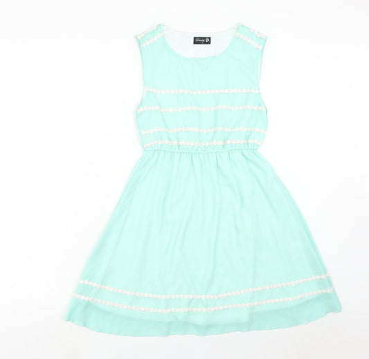 Danity Womens Green Floral Polyester Fit & Flare Size S Round Neck Pullover