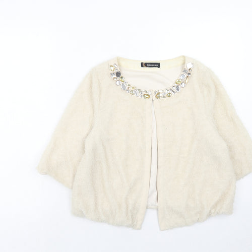 Kaleidoscope Womens Beige Scoop Neck Polyester Cardigan Jumper Size 14 - Embellished Neckline