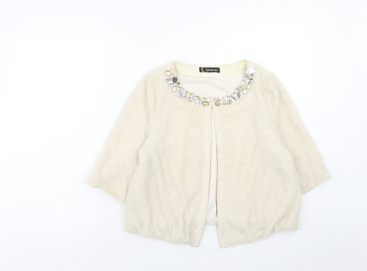 Kaleidoscope Womens Beige Scoop Neck Polyester Cardigan Jumper Size 14 - Embellished Neckline