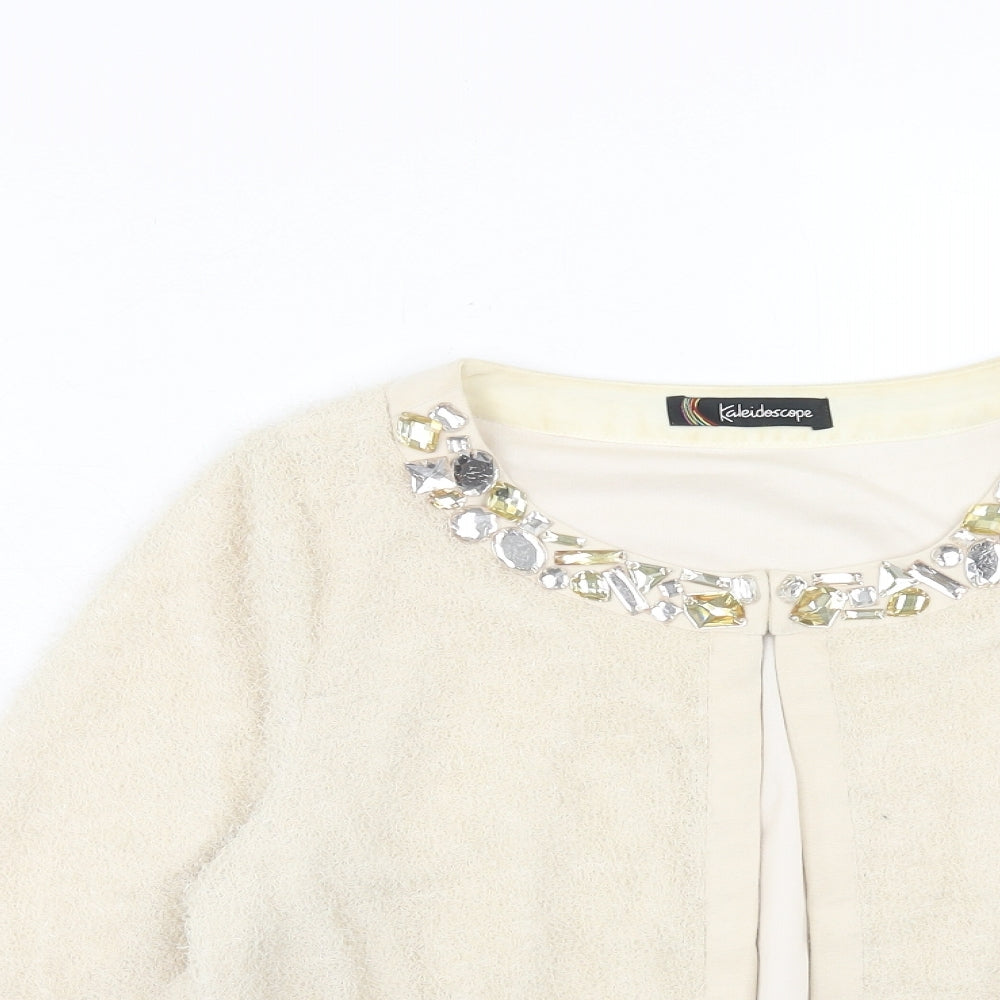 Kaleidoscope Womens Beige Scoop Neck Polyester Cardigan Jumper Size 14 - Embellished Neckline