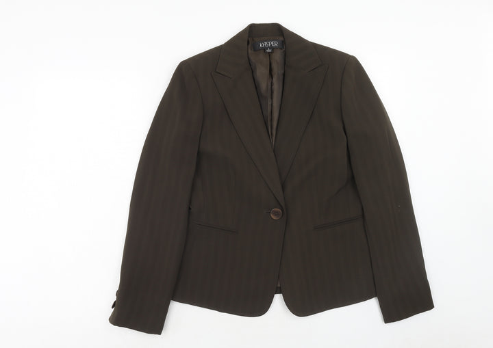 Kasper Womens Brown Striped Polyester Jacket Suit Jacket Size 6