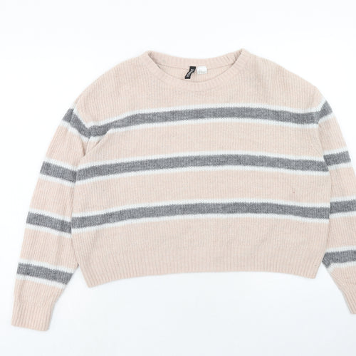 H&M Womens Pink Boat Neck Striped Acrylic Pullover Jumper Size M